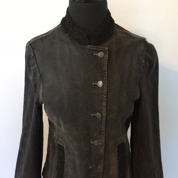 Express Black Jean Jacket With Lace Trim, 5/6 - Picture 5 of 10